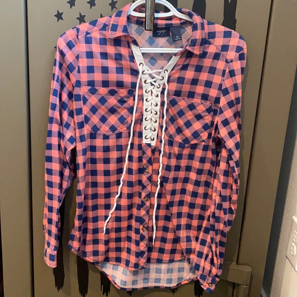 Plaid lace up shirt